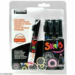 Budget 👍 Pébéo Feutre Multisupports Coffret Skrib Marqueur Peinture Acrylique - Perle - 4 Marqueurs ✨