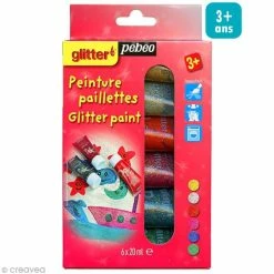 Vente flash âš PĂ©bĂ©o Kit De Gouache Kit DĂ©couverte - Peinture Paillettes - 6 X 20 Ml đ„°