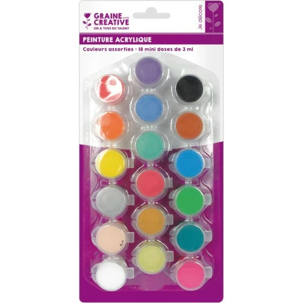 Sortie 👍 DTM Acrylique Enfant Assortiment Peinture Acrylique Vives Et Pastels - 18 Mini Doses De 3ml 🧨 1 Sortie 👍 DTM Acrylique Enfant Assortiment Peinture Acrylique Vives Et Pastels - 18 Mini Doses De 3ml 🧨