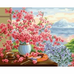 Remise 😍 Peinture Numéro Kit Peinture Par Numéros Wizardi Sakura Bouquet 40x50 Cm B072 ⌛