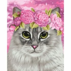 Coupon 🧨 Peinture Numéro Kit Peinture Par Numéros Wizardi Chat Et Pivoines 40x50 Cm H113 🔥