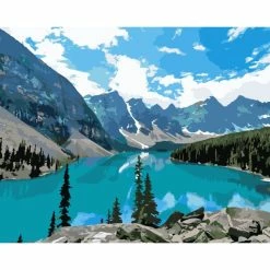 Nouveau 💯 Peinture Numéro Kit Peinture Par Numéros Wizardi Mountain Lake 40x50 Cm A018 🧨