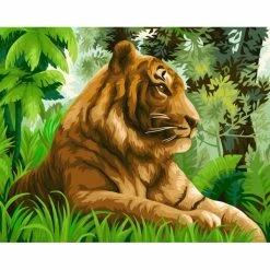 Meilleure vente ⭐ Peinture Numéro Kit Peinture Par Numéros Wizardi Tigre Dans La Jungle 40x50 Cm H110 ✔️