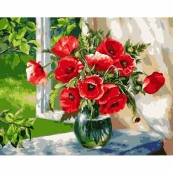 Coupon 🤩 Peinture Numéro Kit Peinture Par Numéros Wizardi Coquelicots Sur Le Rebord De La Fenêtre 40x50 Cm B025 ⭐