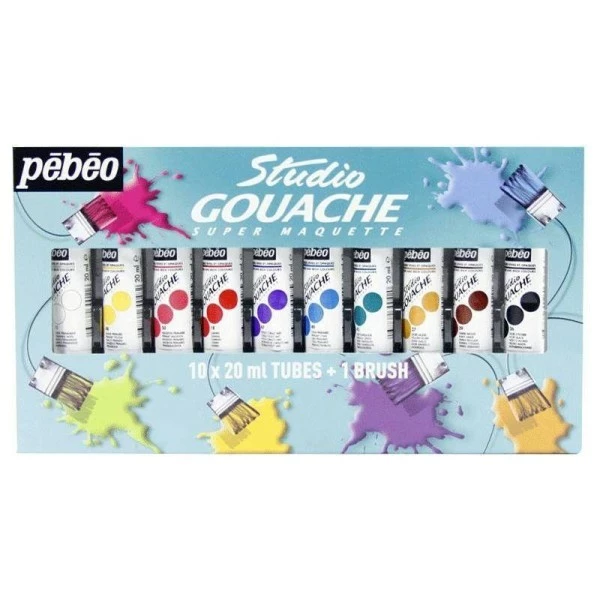 Remise ✔️ Pébéo Gouache Liquide Studio Gouache Set 10x20ml Tubes + 1 Brush 🤩 1 Remise ✔️ Pébéo Gouache Liquide Studio Gouache Set 10x20ml Tubes + 1 Brush 🤩