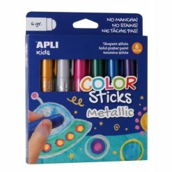 Bon marché 🎉 Kit De Gouache Gouache Solide En Stick Metallic - APLI Kids - 6 X 6 G ✨